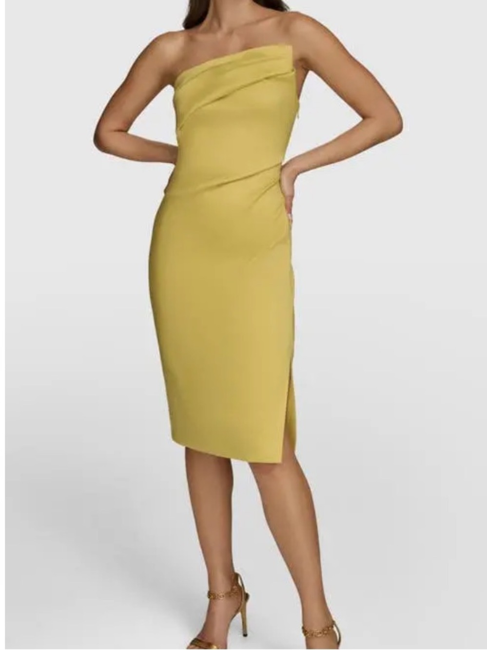 Donna Karan New York Strapless Draped Cocktail Dress Size 8 Yellow NWT